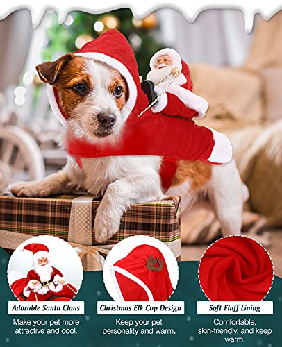 Lewondr Ropa de Navidad Mascotas, Disfraz Papá Noel para Gatos Perros Traje Terciopelo Ajustable Chaqueta Sombrero Abrigo Invierno Cosplay Divertido Fiesta Cumpleaños Vacaciones, Tamaño L, Rojo