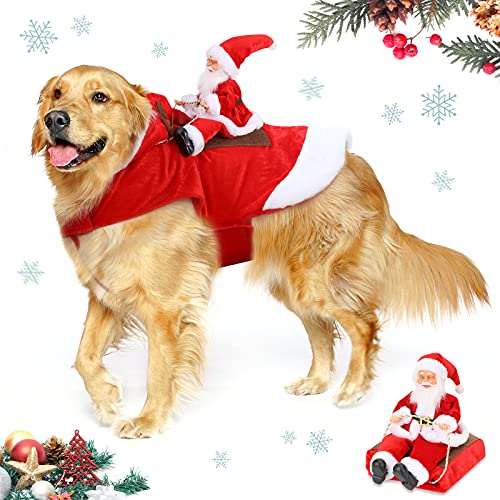 Lewondr Ropa de Navidad Mascotas, Disfraz Papá Noel para Gatos Perros Traje Terciopelo Ajustable Chaqueta Sombrero Abrigo Invierno Cosplay Divertido Fiesta Cumpleaños Vacaciones, Tamaño L, Rojo