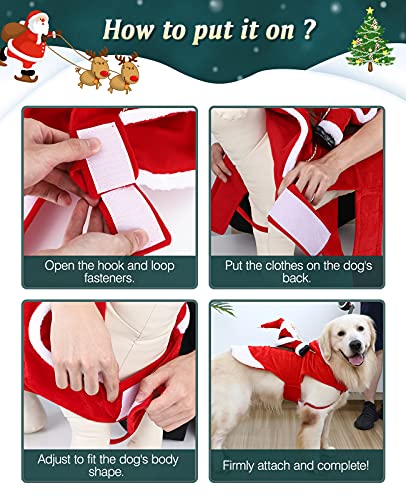 Lewondr Ropa de Navidad Mascotas, Disfraz Papá Noel para Gatos Perros Traje Terciopelo Ajustable Chaqueta Sombrero Abrigo Invierno Cosplay Divertido Fiesta Cumpleaños Vacaciones, Tamaño L, Rojo