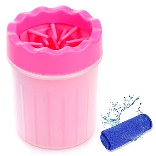 Limpiador de Huellas de Perro, Limpia Patas Perro Portátil,Lavadora de pies de Perro, Taza de Limpieza para Mascotas, Limpiador de Patas para Perro Gato con Toalla (pink small)