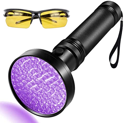 Linterna UV LGUIY 100 LED 395 nm luz ultravioleta para mascotas, perros, gatos, manchas de orina, escorpión, cocinas de baño, autentica moneda y detector de chinches