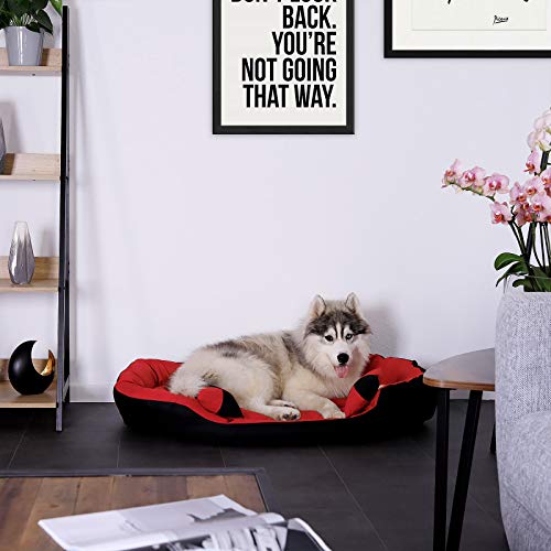 lionto Cama para perros 4 en 1 cojín para perros cesta para perros con cojín reversible (L) 110x80 cm rojo/negro