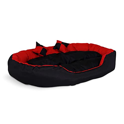 lionto Cama para perros 4 en 1 cojín para perros cesta para perros con cojín reversible (L) 110x80 cm rojo/negro