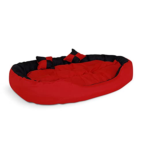 lionto Cama para perros 4 en 1 cojín para perros cesta para perros con cojín reversible (L) 110x80 cm rojo/negro