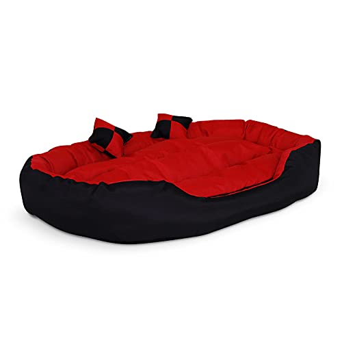 lionto Cama para perros 4 en 1 cojín para perros cesta para perros con cojín reversible (L) 110x80 cm rojo/negro