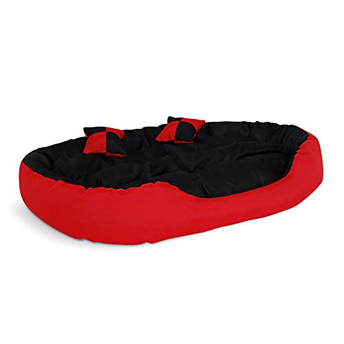 lionto Cama para perros 4 en 1 cojín para perros cesta para perros con cojín reversible (L) 110x80 cm rojo/negro