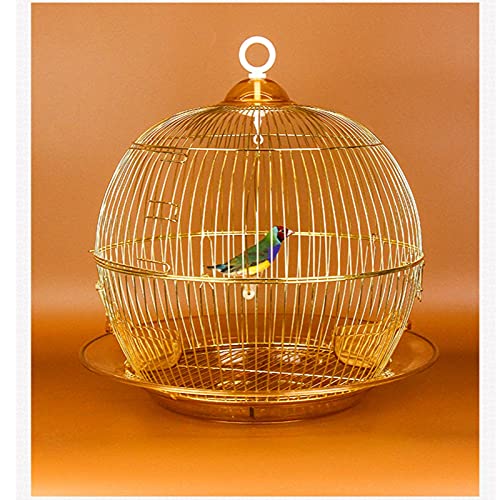 liushop Jaula para Pájaros Jaula de pájaros Colgantes con alimentador de Metal Dorado Redondo Birdcages Casa Portador de Aves para pájaros pequeños Periquitos Loros Jaula