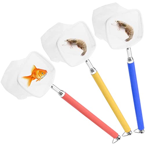 Liwein 3 pcs Redes de Peces de Acuario Pequeña Redes Telescópicas Red de Pesca Extensibles con Mango de Acero Inoxidable Red de Aterrizaje de Pesca para Niños Acuario