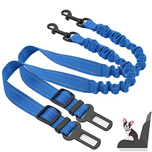 Lostwry Cinturón de Seguridad de Coche para Perros, 2 Piezas Arnés de Seguridad para Gatos Universal Ajustable Cinturones de Seguridad para Todas Las Razas Perros y Gatos (Bleu)