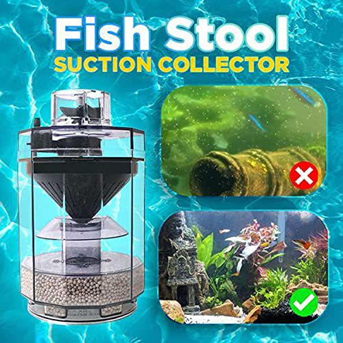 Lourand Taburete de pescado colector de succión de peces taburete Partes de aspirador para pecera automático peces filtro fecal aumentar oxígeno y limpieza acuario 16x9cm