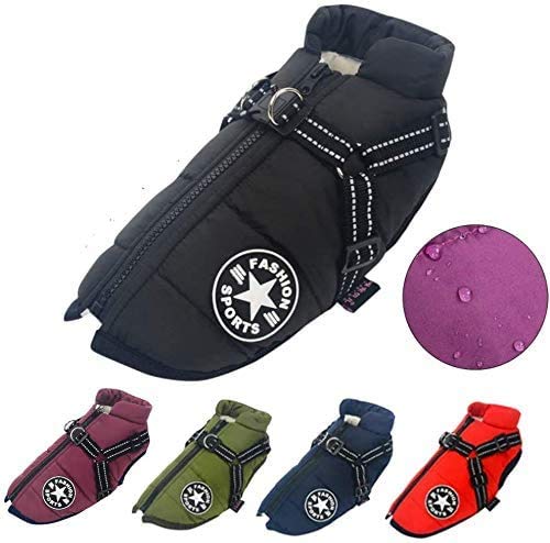 LucaSng Abrigo para perro con arnés, impermeable, cálido, abrigo de invierno para perros pequeños, medianos y grandes, cómodo chaleco deportivo para perros labrador Chihuahua (XL, negro)