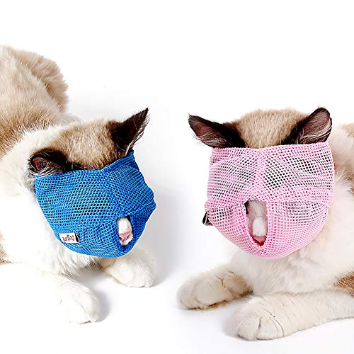 lujiaoshout 1 Pack Transpirable Gato Boca Cubierta del Gato Bozal Bozal Malla Transpirable preparación del Animal doméstico del Gatito máscara Anti morder y Masticar Anti-maullido (Rosa Talla L)