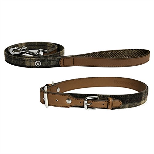 Lujoso Collar de Perro de Piel Rosewood de Cuadros Tweed Escoceses