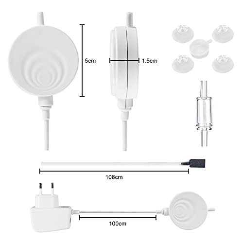 LunekUCK - Mini bomba de aire para acuario, 50 l, bomba de aire silenciosa, 35 dB, burbujas, bomba de oxígeno, acuario, con piedra de burbuja para peces acuarios y oxígeno blanco