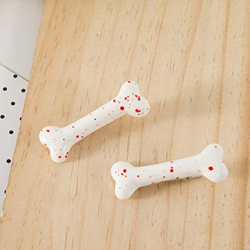 Lurrose Horquillas de pelo de hueso de perro blanco, 2 piezas de sangre vívida de hueso de perro, pasador de banda lateral, accesorio de pelo de moda para uso diario y fiesta de Halloween