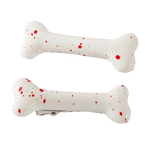 Lurrose Horquillas de pelo de hueso de perro blanco, 2 piezas de sangre vívida de hueso de perro, pasador de banda lateral, accesorio de pelo de moda para uso diario y fiesta de Halloween