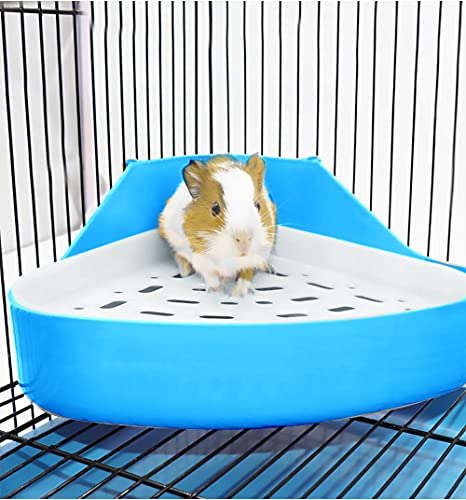 Lvjkes Orinal de Conejito, Orinal para Mascotas, Potty Potty Triángulo Durable Plástico Fácil de Limpiar Potty Formación para Hamster Chinchilla Conejo Guinea Conejillo (Azul)