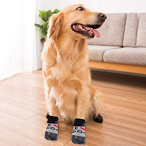 M I A 4 calcetines antideslizantes para perros con correas ajustables, protectores de huellas de perro para interiores y suelos de madera dura, uso al aire libre, color negro S (tamaño: S)