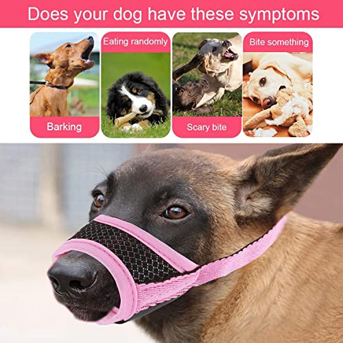 M MUNCASO Bozal para perros que previene para morder ladridos y masticar, malla transpirable ajustable y almohadilla suave para la cubierta de boca de perros pequeños, medianos y grandes (XL, rosa)