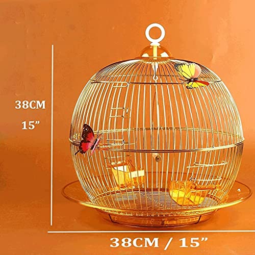 M3 Decorium Jaula de Vuelo de pájaro Redondo de Hierro Forjado con Jaula de pájaros portátil de alimentación de Swing y Vidrio para Viajes o Uso doméstico-Oro-Oro (Size : 15x15'')