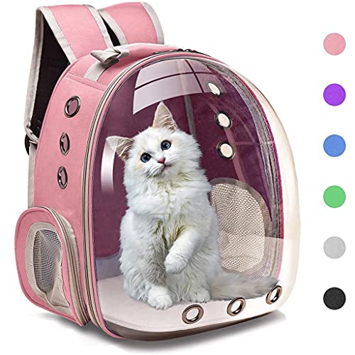 MagiDeal Mochila para Gatos, Bolsa de Transporte Grande Transparente con Burbujas para Mascotas, portatil ventilado para Perros pequeños, Bolsa - Rosa