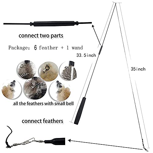 MAIYADUO Juguete de la Pluma del Gato Entrenamiento telescópico Interactivo Natural de Plumas Varita Gato Juguete con 5 recargas Pluma