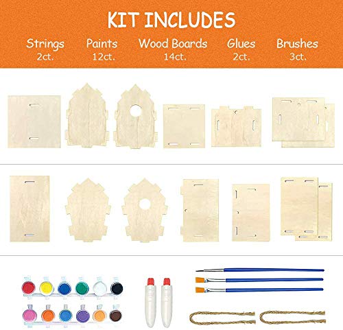 Manualidades para niños de 4 a 8 años, manualidades y manualidades para niños, 2 unidades, kit de manualidades para casas de pájaros, construcción y pintura de casas para pájaros de madera