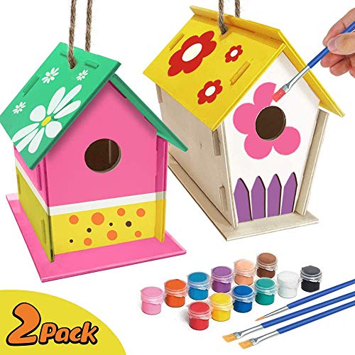 Manualidades para niños de 4 a 8 años, manualidades y manualidades para niños, 2 unidades, kit de manualidades para casas de pájaros, construcción y pintura de casas para pájaros de madera