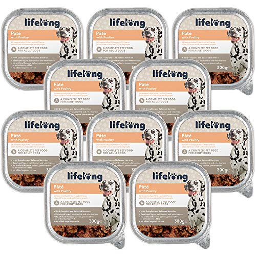 Marca Amazon - Lifelong Dog Food - Paté con carne de ave, Paquete de 10 x 300g