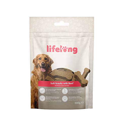 Marca Amazon - Lifelong - Treats para perros, ricos en proteínas, con cordero, pato, pavo y vacuno (4 packs x 300gr)