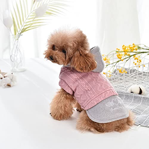 MARITOWN Jersey de Perro Vellón con Capucha Abrigo de Perro pequeño Peso Ligero con Patas Sudadera con Capucha Cachorro Chihuahua Ropa De Punto Patrones Rosas para Bulldog Francés