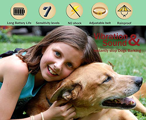 MASBRILL Collar Antiladridos para Perros Pequeños y Medianos y Grande con Sonido y Vibración, Collares Anti ladridos Dispositivo 7 Niveles de Sensibilidad Ajustables - Verde