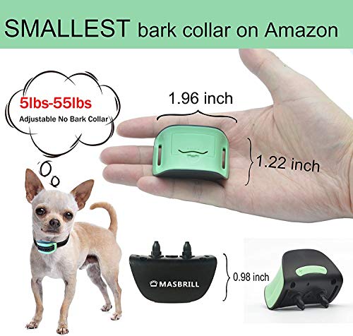 MASBRILL Collar Antiladridos para Perros Pequeños y Medianos y Grande con Sonido y Vibración, Collares Anti ladridos Dispositivo 7 Niveles de Sensibilidad Ajustables - Verde