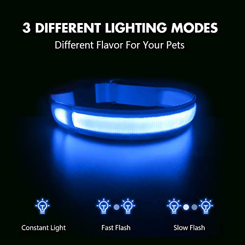 MASBRILL Collar Luminoso Perro de Mascota, 3 Modos Collar Perro Luz con Recargable y Impermeable, Ajustable Collares LED para Perros Pequeños/Medianos/Grandes(Azul L)