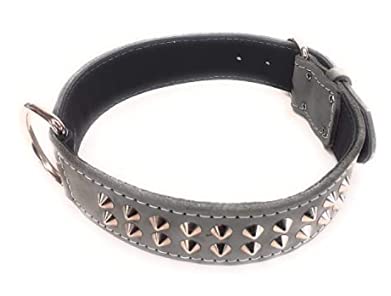 M&D Collar de perro de cuero gris de 3,8 cm de ancho con diseño de tachuelas para perros como Staffordshire Bull Terrier, Bulldogs Inglés, Pit Bull y muchos más (grande: 50,8 - 60,9 cm)