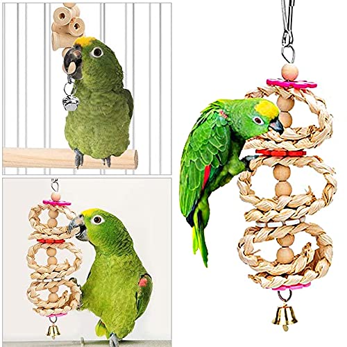 Mecmbj Juguetes de Loro Pájaros, 8 Juguetes para Masticar Loros, Juguetes para Pájaros Pequeños y Medianos, Anillos De Columpio De Troncos, Cuerdas De Campana, para Perchas De Pájaros