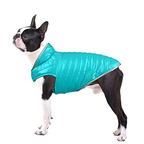 meioro Abrigo de Perro Reversible, Chaqueta de Perros Resistente al Agua a Prueba de Viento Reflexivo Ropa para Mascotas Chaleco Cálido Invierno Adecuado Perros Medianos y Grandes(M, Cian + Amarillo)