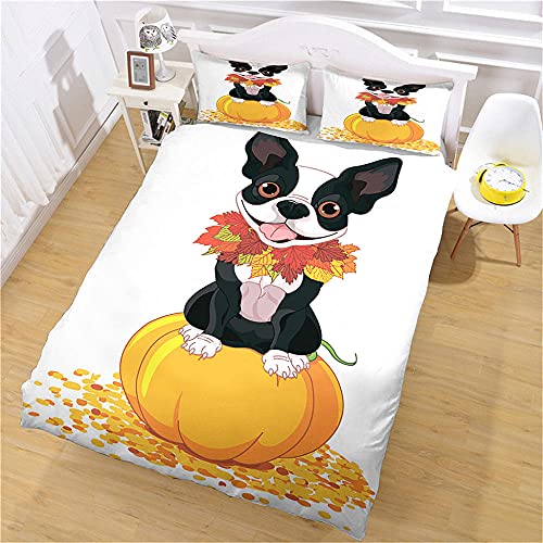 MENGBB Juego de Cama 3 Piezas 100% Microfibra Mascotas Perros Calabazas 135X200cm Funda Edredón Cama 150 Estampado