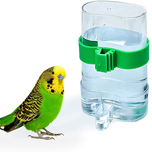 Mengger 4Pcs Comedero de pájaros Exterior dispensadora de Agua automático Jaula dispensadora de pájaros alimentador de Agua Bebedero automático Parrot dispensador con 4PCS Cucharas de pájaros