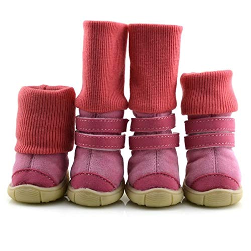 MGHN Zapatos para Perros Kitten Invierno y otoño del Perro casero Antideslizante Lona Grande del Perro casero Antideslizante Lona Suave Botas de Nieve (Color : Rosado, Size : XS)