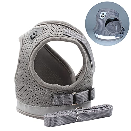 MHwan arnes Gatos antiescape, Correa para Gatos, Arneses de Chaleco para Perros a Prueba de Fugas Tiras Reflectantes Ajustables para Entrenamiento al Aire Libre de Perros y Gatos (M, Gris)