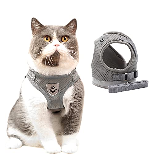 MHwan arnes Gatos antiescape, Correa para Gatos, Arneses de Chaleco para Perros a Prueba de Fugas Tiras Reflectantes Ajustables para Entrenamiento al Aire Libre de Perros y Gatos (M, Gris)