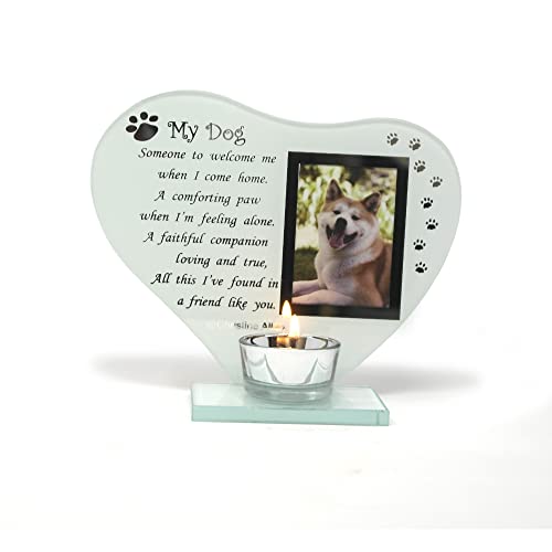 Mi perro - Placa Conmemorativa de vidrio con poema inspirador, vela y foto, idioma español no garantizado