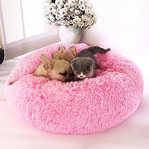 MIAE Cama para Gatos Calmante, Reduce La Ansiedad Cama para Perros con Forma De Rosquilla, con Esponjosa Felpa, Acolchado De Algodón PP, Parte Inferior Impermeable Antideslizante