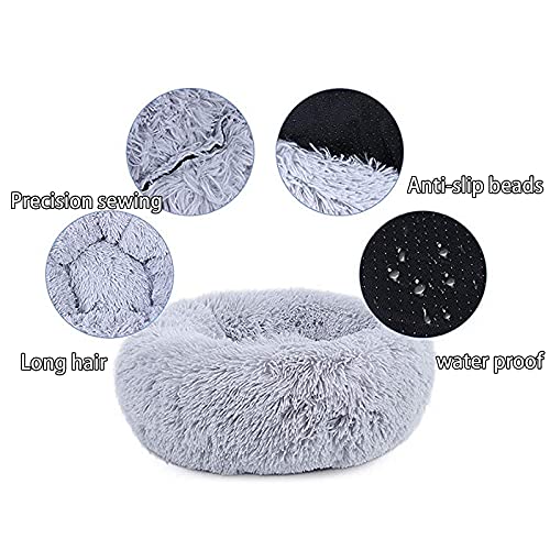 MIAE Cama para Gatos Calmante, Reduce La Ansiedad Cama para Perros con Forma De Rosquilla, con Esponjosa Felpa, Acolchado De Algodón PP, Parte Inferior Impermeable Antideslizante