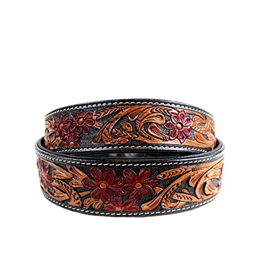 MICHUR Flora Collar de Perro de Cuero, Collar de Perro de Cuero, Collar, Negro Rojo marrón, Cuero, con patrón Floral Rojo, Disponible en Diferentes tamaños, Collar Cuero