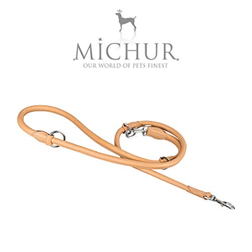 MICHUR SANTIAGO BEIGE correa para perros de cuero, mascotas, correa de cuero para perros, correa, correa de cuero redonda, longitud ajustable, tamaño ajustable, ajustable LEINE LEATHER, BEIGE, disponible en varios tamaños, cuero