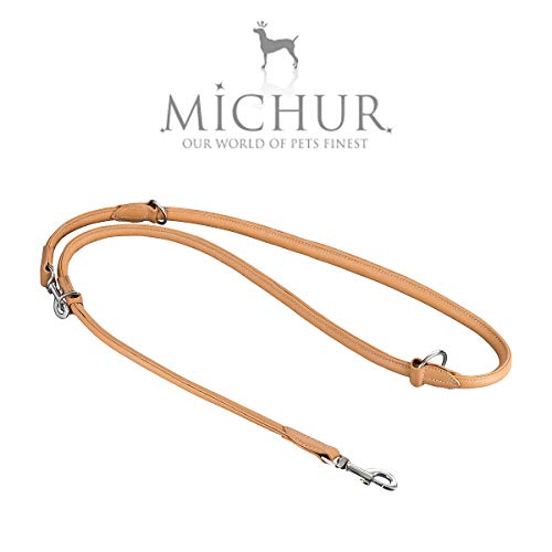 MICHUR SANTIAGO BEIGE correa para perros de cuero, mascotas, correa de cuero para perros, correa, correa de cuero redonda, longitud ajustable, tamaño ajustable, ajustable LEINE LEATHER, BEIGE, disponible en varios tamaños, cuero