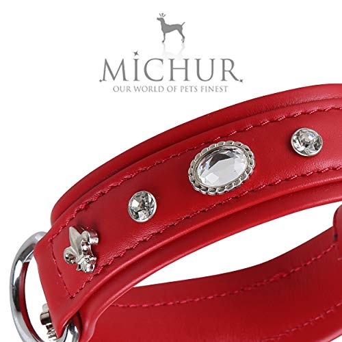 MICHUR Velvet Collar de Cuero de Terciopelo para Perro de Cuero para Perro Collar de Cuero Negro con Diamantes de imitación de Lirios y Cristal Grande Disponible en Diferentes tamaños