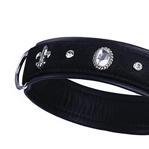 MICHUR Velvet Collar de Cuero de Terciopelo para Perro de Cuero para Perro Collar de Cuero Negro con Diamantes de imitación de Lirios y Cristal Grande Disponible en Diferentes tamaños